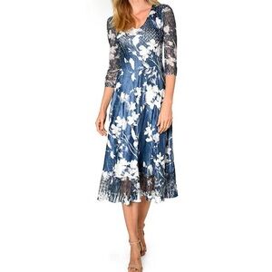 Komarov Elegant Midnight Vine Floral Print Midi Dress